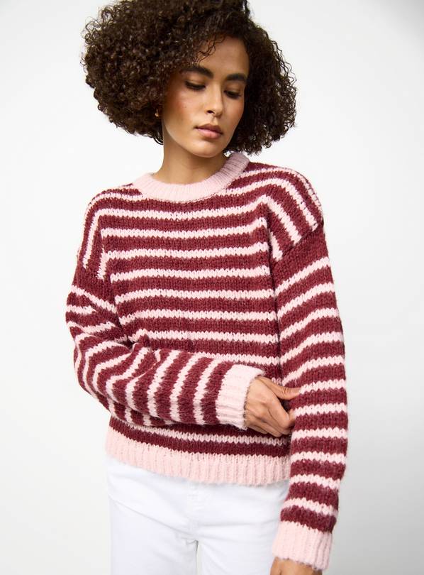 Dark Red Stripe Print Slouch Fit Knitted Jumper M